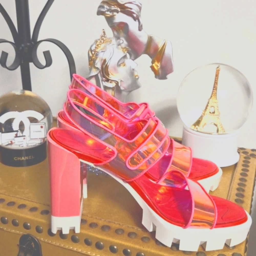 Christian Louis Vuitton, Pink Heels with Iridescent Straps
